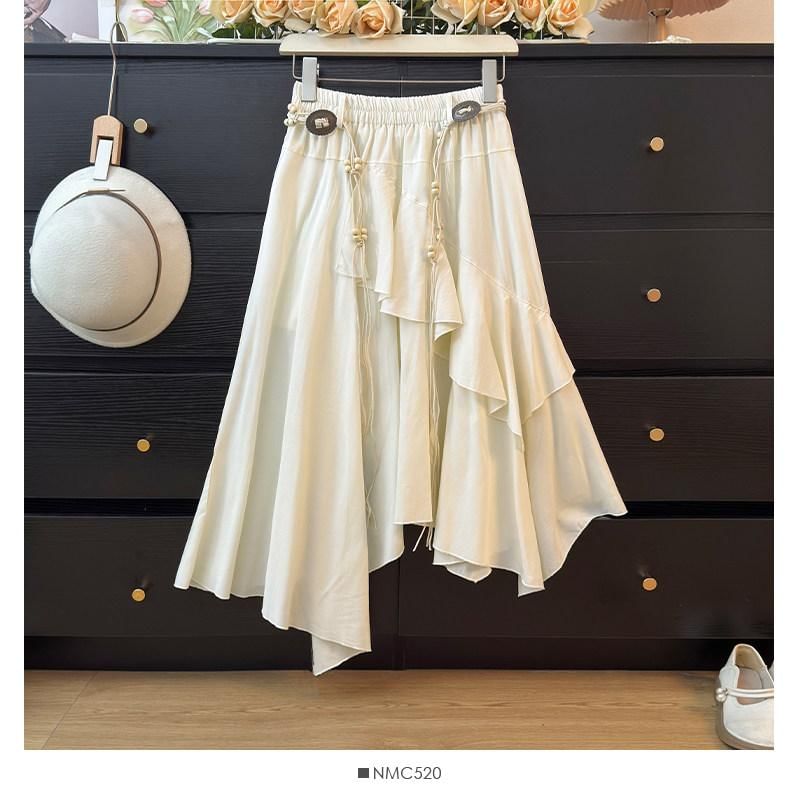 Ruffle Asymmetrical Midi A-Line Skirt - Altfashion Shop