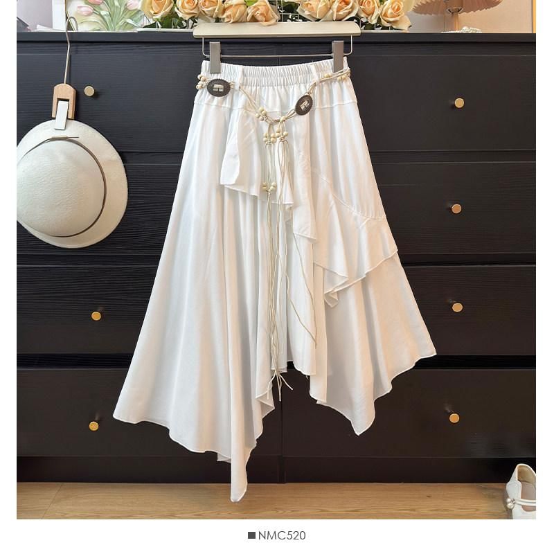 Ruffle Asymmetrical Midi A-Line Skirt - Altfashion Shop