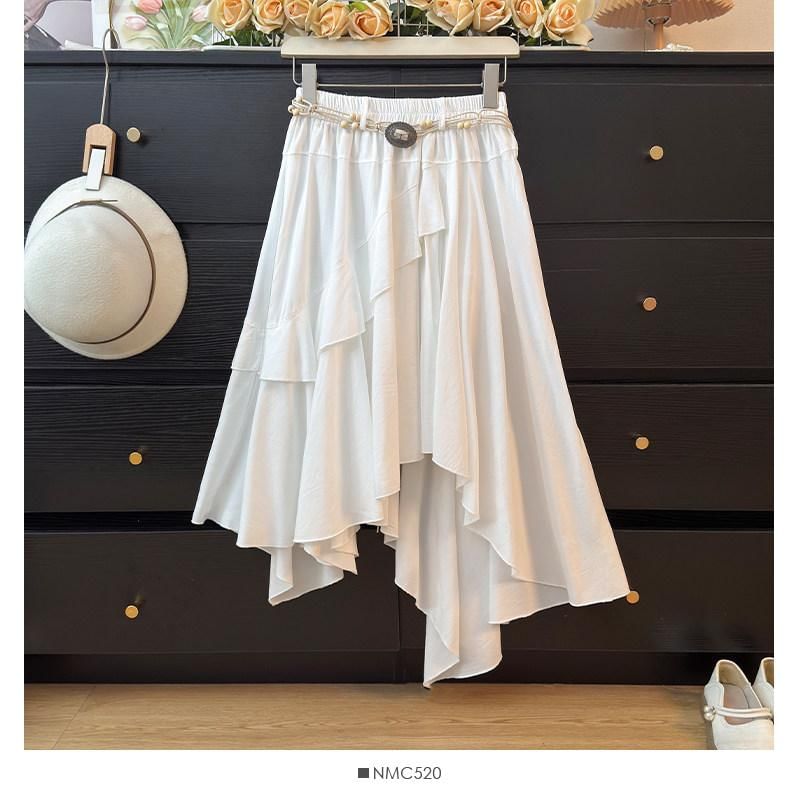 Ruffle Asymmetrical Midi A-Line Skirt - Altfashion Shop
