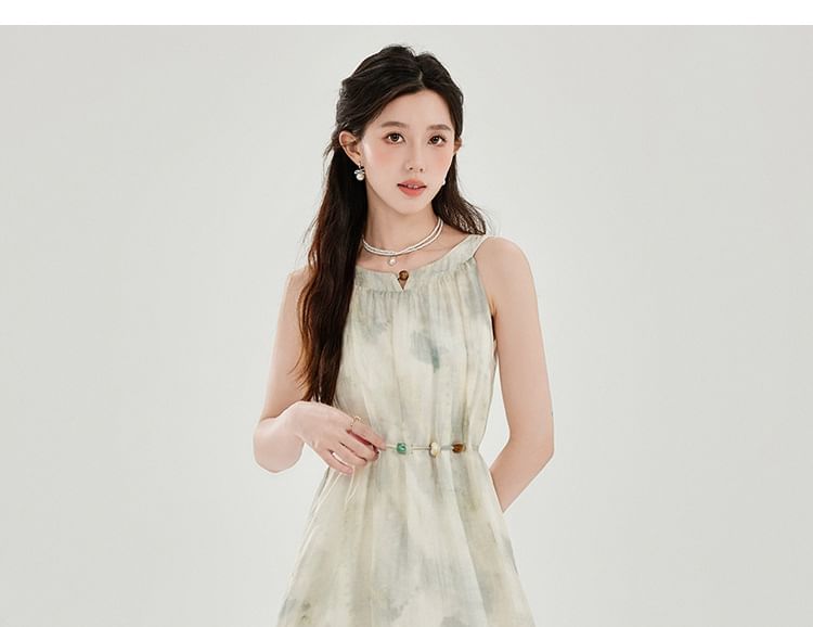 Perforated Crop Cardigan / Sleeveless Tie Dye Midi A-Line Dress / Set