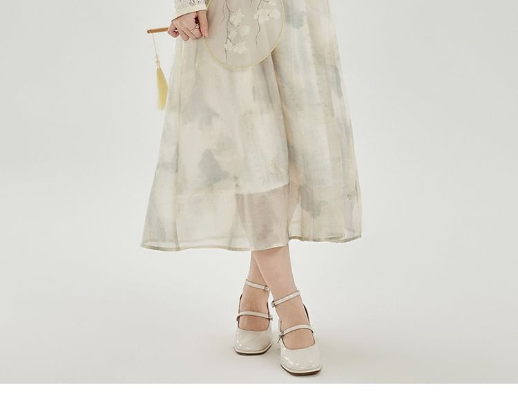 Perforated Crop Cardigan / Sleeveless Tie Dye Midi A-Line Dress / Set