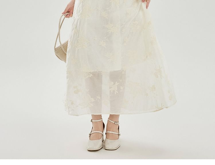 Short-Sleeve V-Neck Tasseled Plain Maxi A-Line Dress