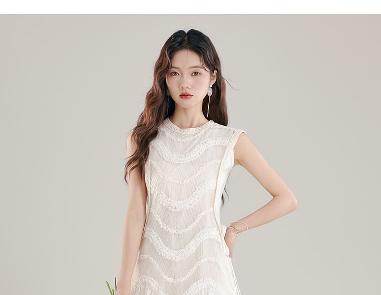 Sleeveless Crewneck Plain Maxi A-Line Dress