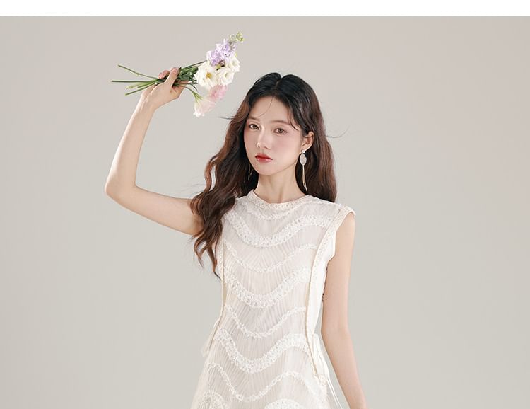 Sleeveless Crewneck Plain Maxi A-Line Dress