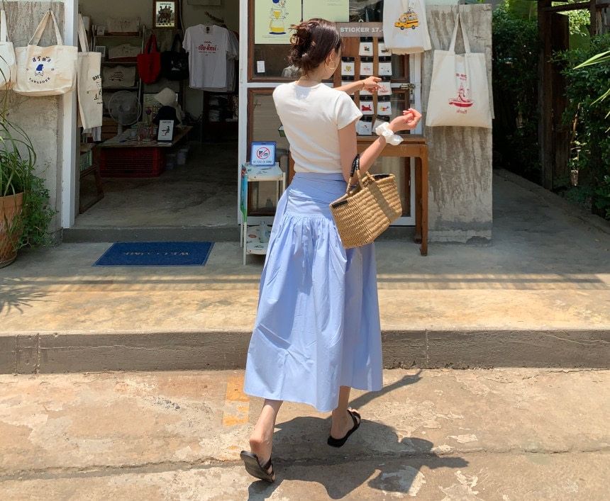 Ruched Midi A-Line Skirt - Altfashion Shop