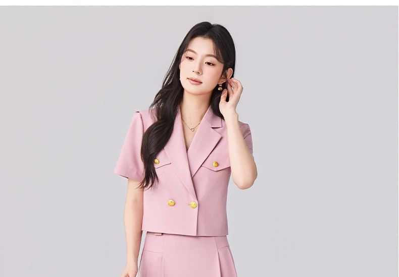 Short Sleeve Blazer / Pleated Midi Skirt - Altfashion Shop