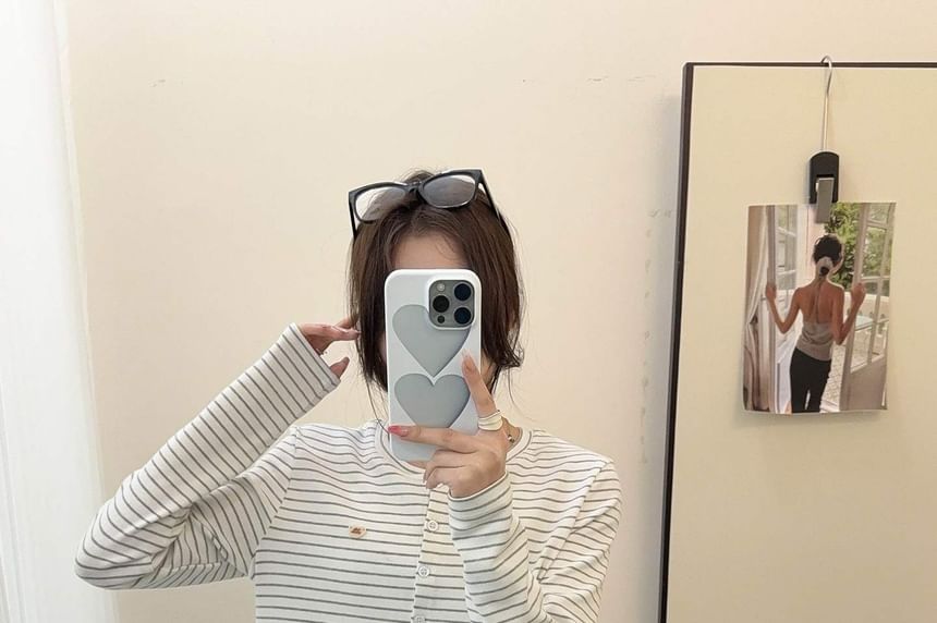 Crewneck Striped Ruffle Cardigan