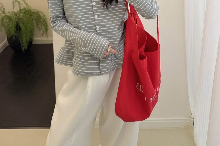 Crewneck Striped Ruffle Cardigan