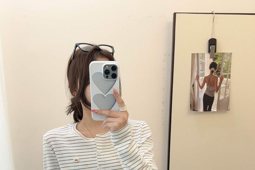 Crewneck Striped Ruffle Cardigan
