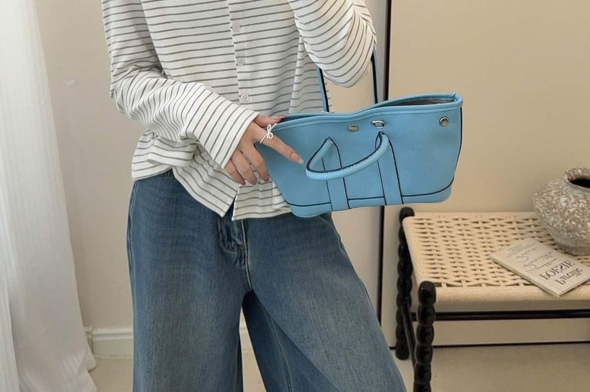 Crewneck Striped Ruffle Cardigan