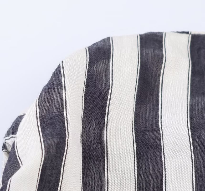 Set: Sleeveless Collared Striped Panel Button Maxi A-Line Dress + Belt