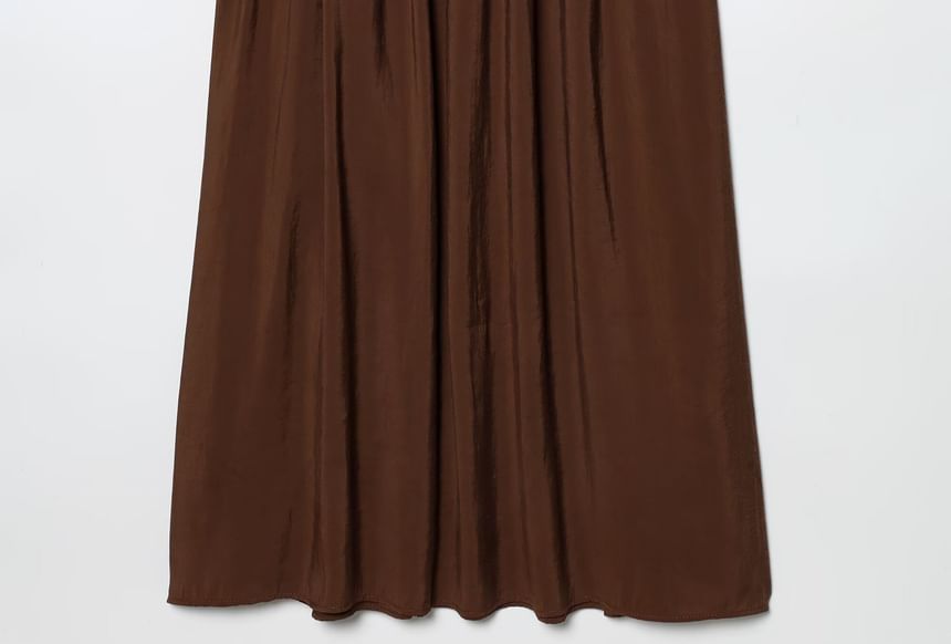 Sleeveless Round Neck Plain Shirred Panel Maxi A-Line Dress