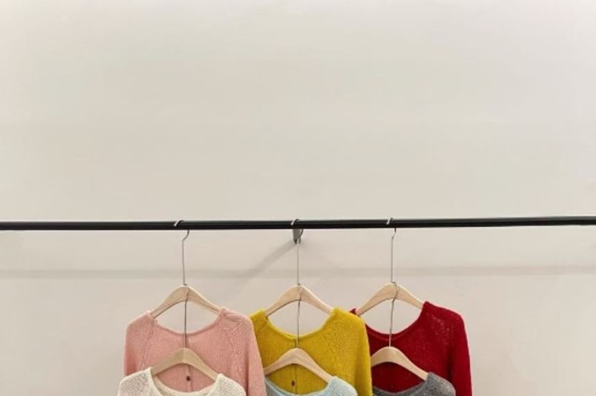 Crew Neck Button-Up Plain Slit Cardigan