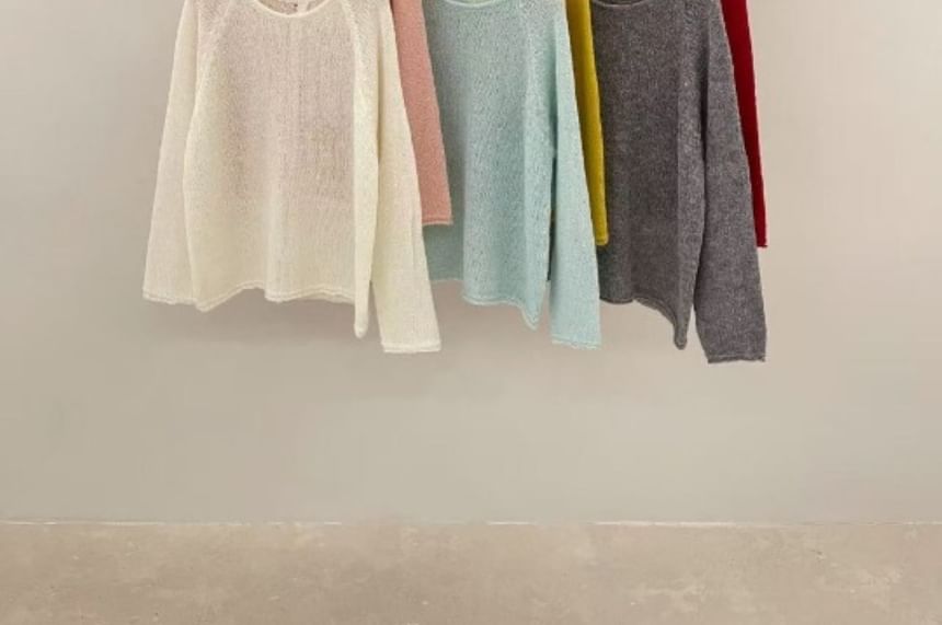 Crew Neck Button-Up Plain Slit Cardigan