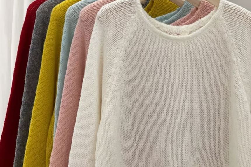 Crew Neck Button-Up Plain Slit Cardigan
