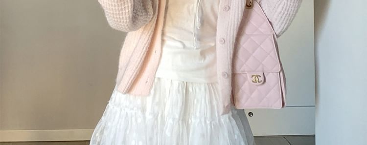 Crew Neck Button-Up Plain Cardigan