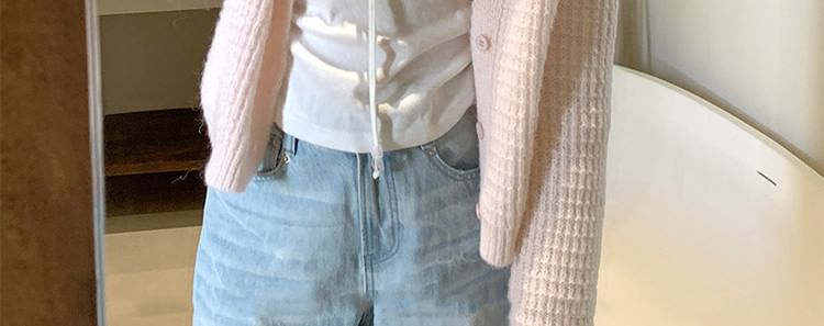 Crew Neck Button-Up Plain Cardigan