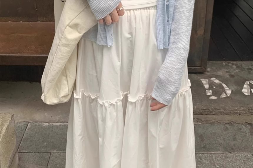 V-Neck Button-Up Plain Sheer Crop Cardigan