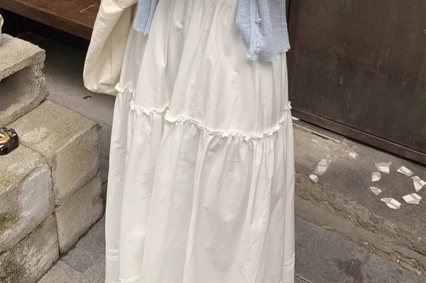 V-Neck Button-Up Plain Sheer Crop Cardigan