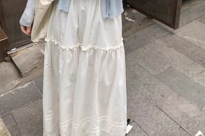 V-Neck Button-Up Plain Sheer Crop Cardigan