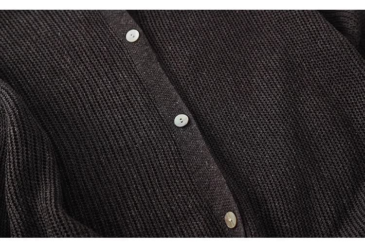 Crew Neck Button-Up Plain Sheer Cardigan