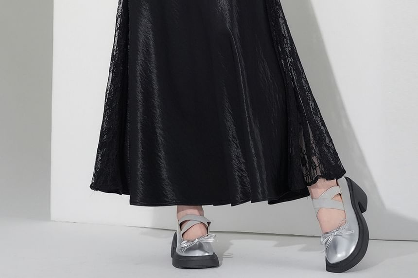 Satin Panel Lace Maxi A-Line Skirt - Altfashion Shop