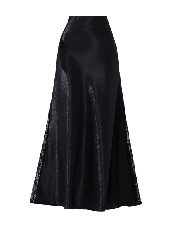 Satin Panel Lace Maxi A-Line Skirt - Altfashion Shop