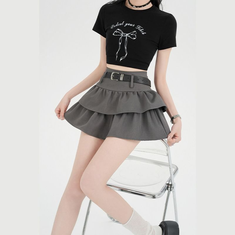 Ruffle Mini A-Line Skirt with Belt Set - Altfashion Shop
