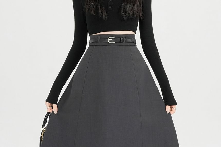 Midi A-Line Skirt with Belt Set - Altfashion Shop