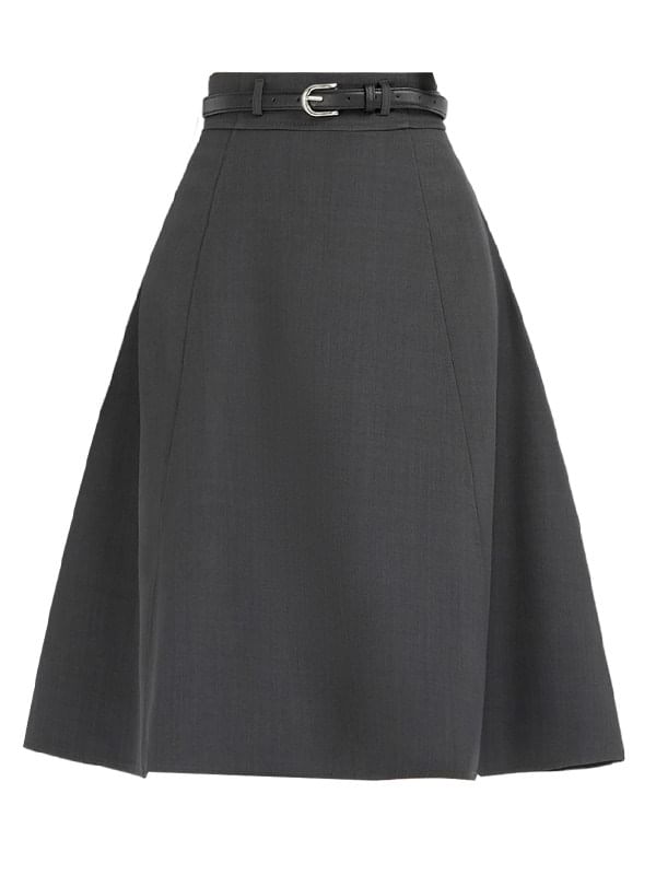 Midi A-Line Skirt with Belt Set - Altfashion Shop