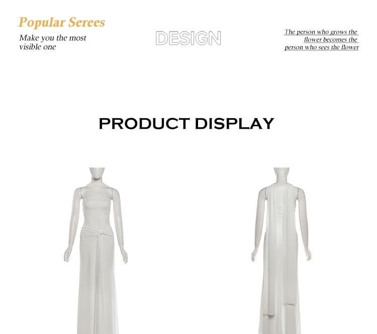 Set: Strapless Plain Sheer Panel Tie Waist Maxi Bodycon Dress + Scarf