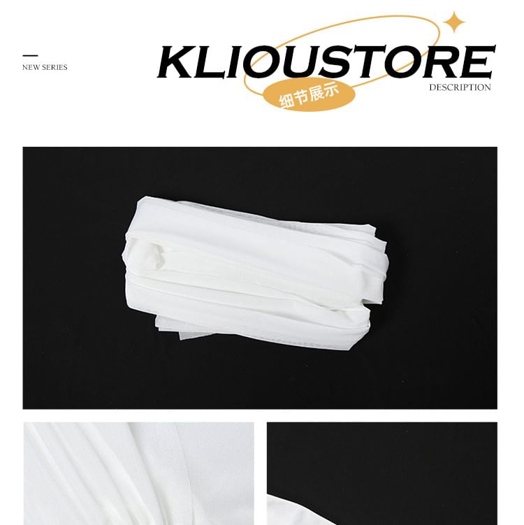 Set: Strapless Plain Sheer Panel Tie Waist Maxi Bodycon Dress + Scarf
