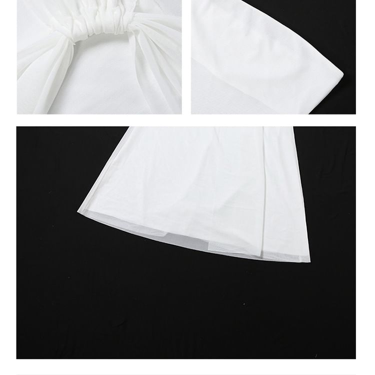 Set: Strapless Plain Sheer Panel Tie Waist Maxi Bodycon Dress + Scarf