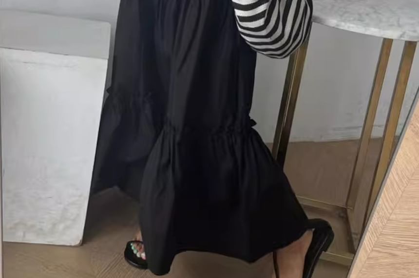Spaghetti Strap Plain Shirred Midi A-Line Tiered Dress
