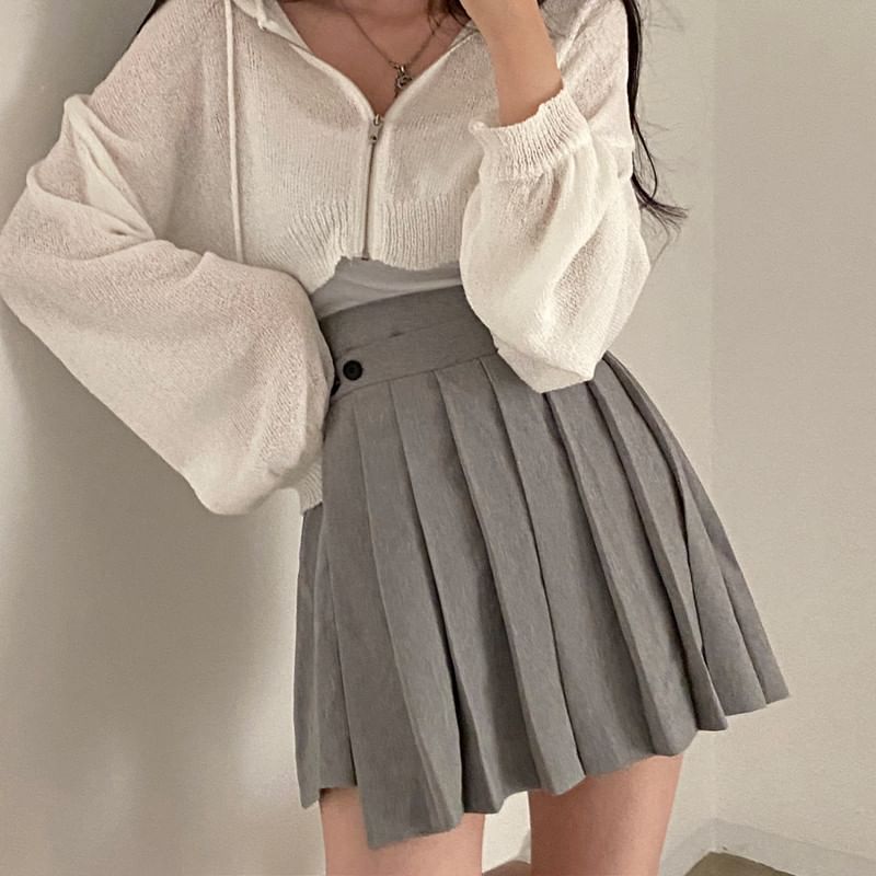 Sheer Knit Cropped Zip-Up with Minimalist Design