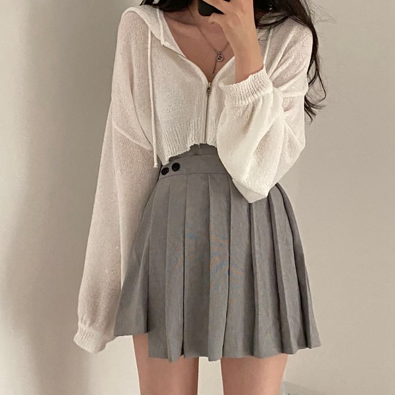 Sheer Knit Cropped Zip-Up with Minimalist Design