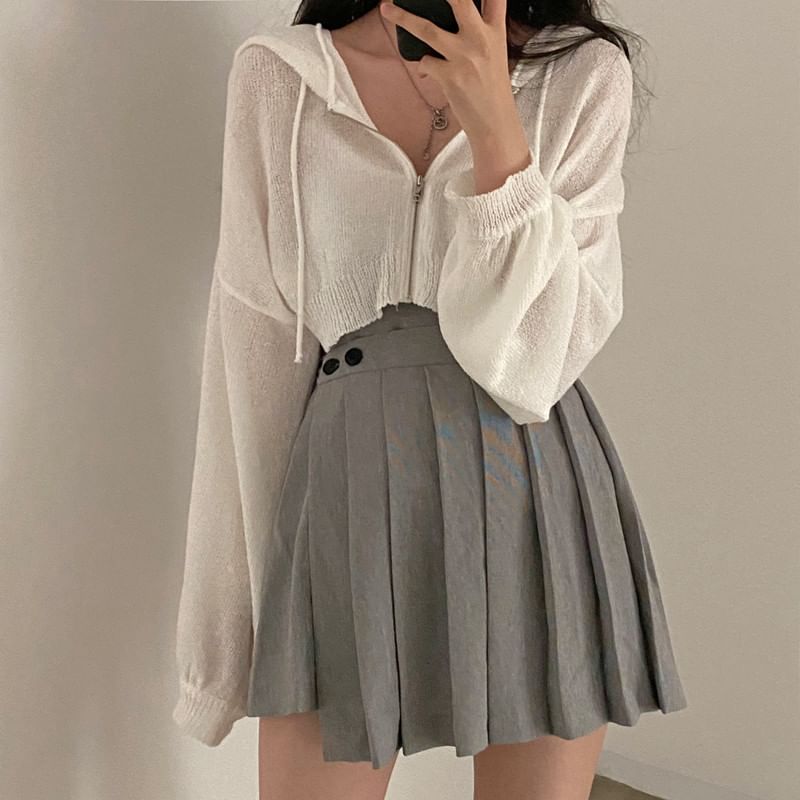 Sheer Knit Cropped Zip-Up with Minimalist Design