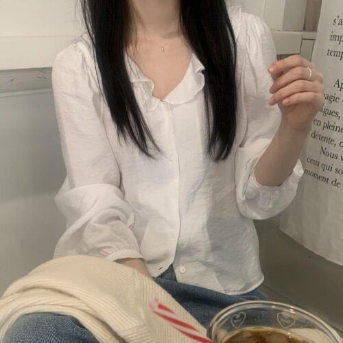 Ruffle Collar Button-Up Long Sleeve Blouse