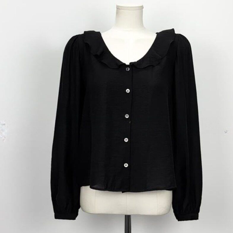 Ruffle Collar Button-Up Long Sleeve Blouse