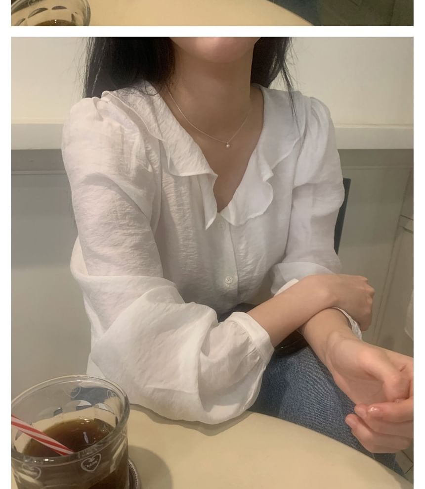 Ruffle Collar Button-Up Long Sleeve Blouse