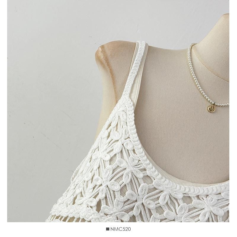 Spaghetti Strap Tiered Crochet Panel Mesh Maxi A-Line Overall Dress