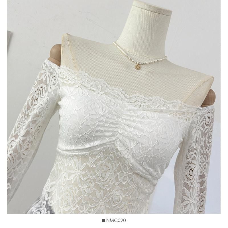 Asymmetrical Off-Shoulder Lace Top with Long Sleeves