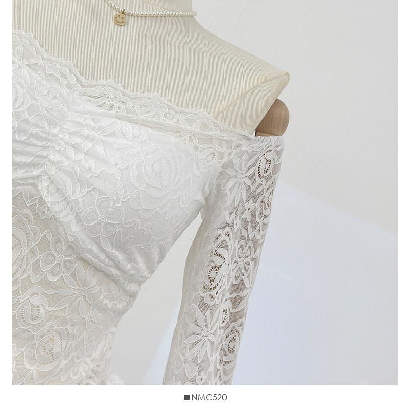 Asymmetrical Off-Shoulder Lace Top with Long Sleeves