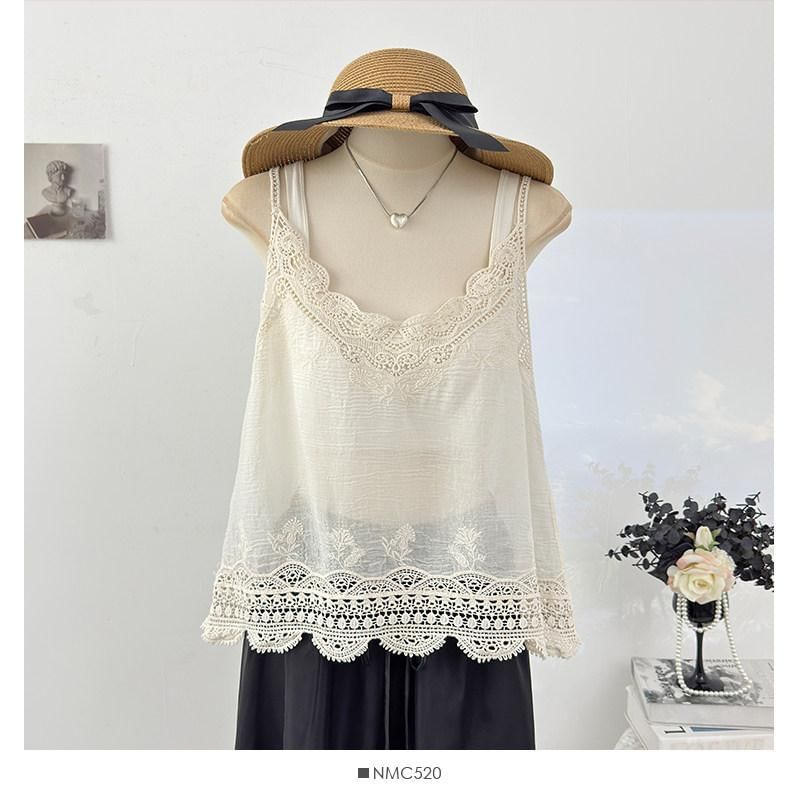 V-Neck Lace Panel Camisole Top