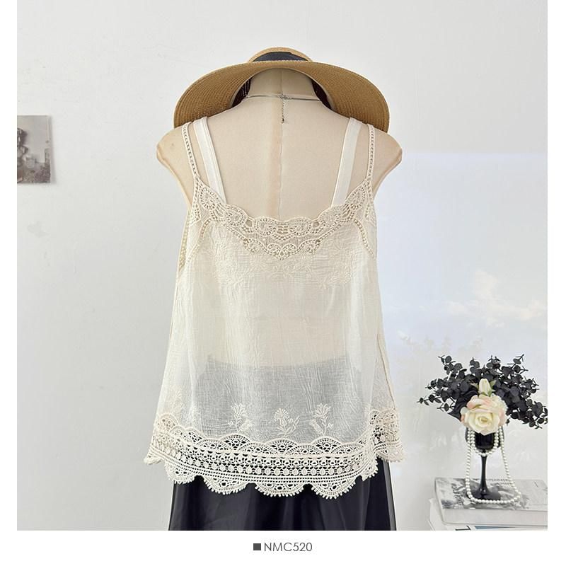 V-Neck Lace Panel Camisole Top