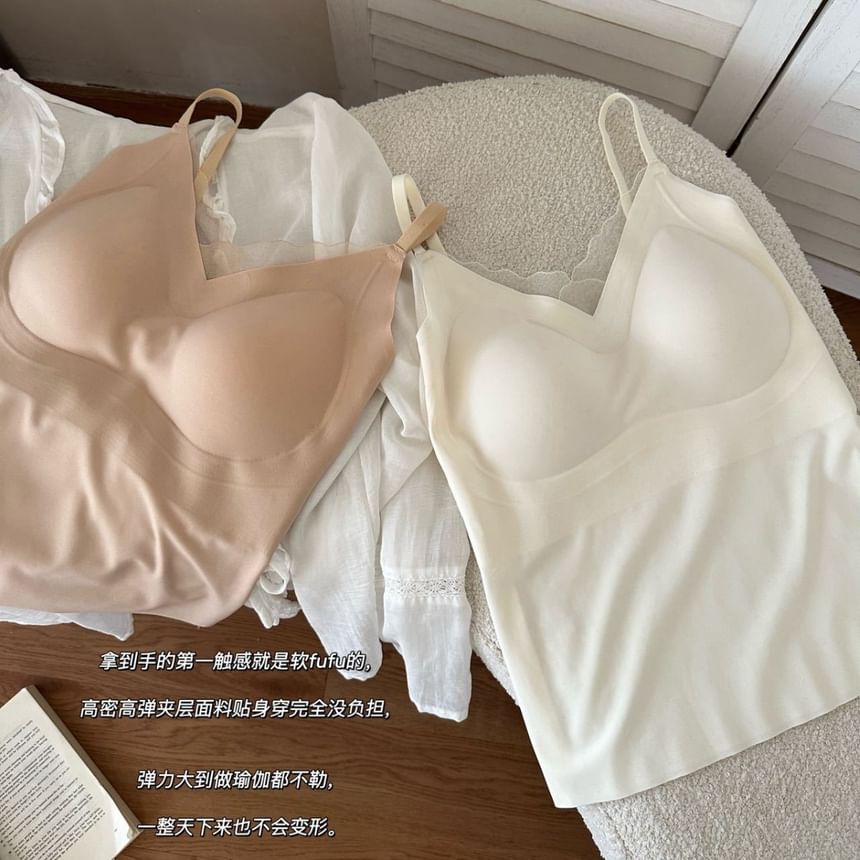 V-Neck Lace Trim Plain Camisole Top