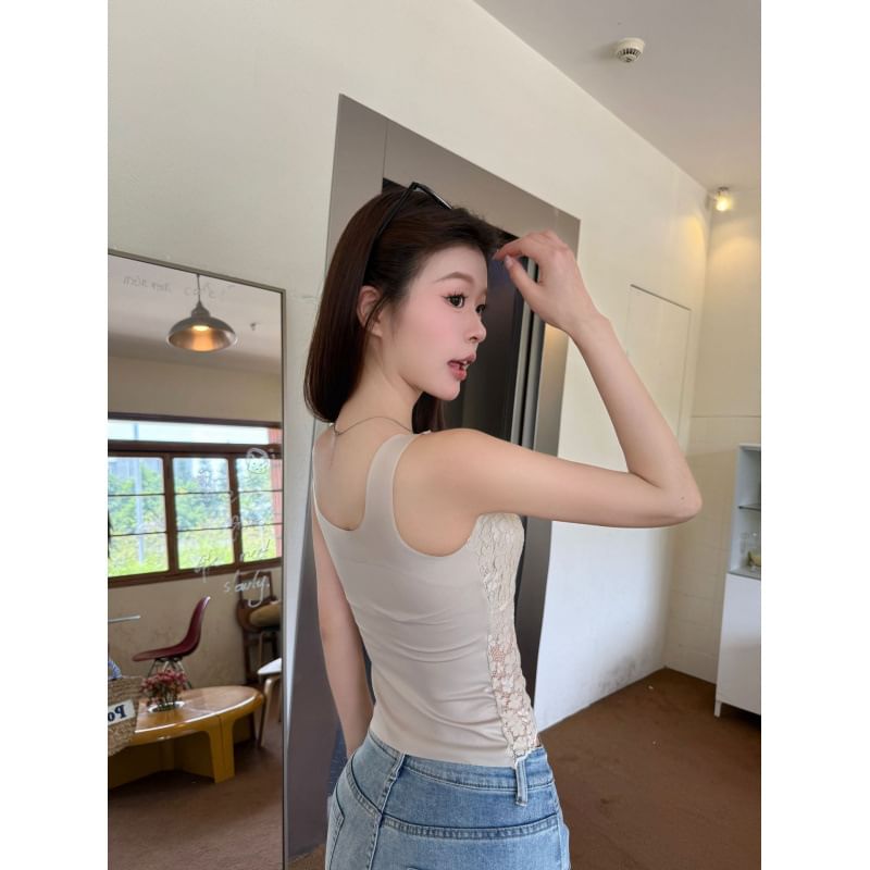Sleeveless V-Neck Lace Crop Top