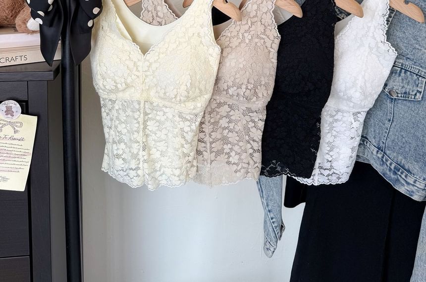 Sleeveless V-Neck Lace Crop Top