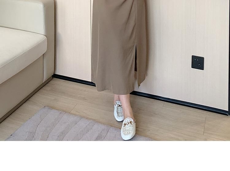 Spaghetti Strap V-Neck Plain Ruched Side-Slit Midi Sheath Dress