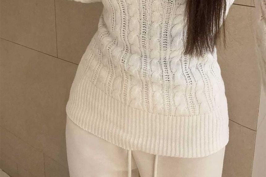 Cable Knit V-Neck Sweater with Lace Camisole